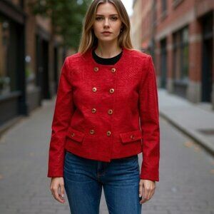 NWT  Ann Taylor blazer Tweed Crew Neck Double Breasted jacket Bright Brick sz4